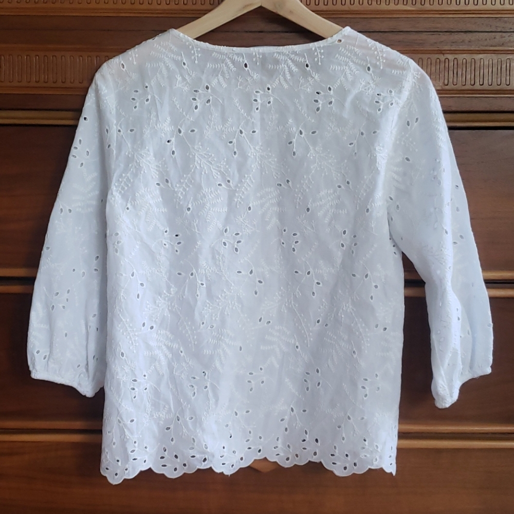 Zara white eyelet shirt with puff sleeves - Picture 6 of 6
